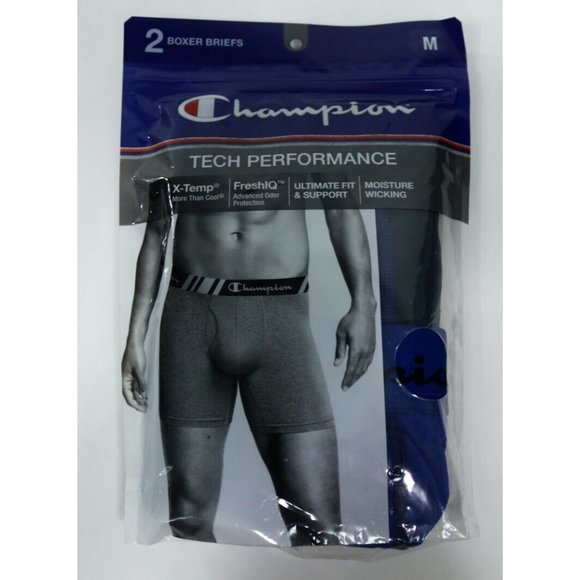 Champion Underwear & Socks Champion Mens 2 Pack Bluegray Tech Performance Boxer Briefs Size